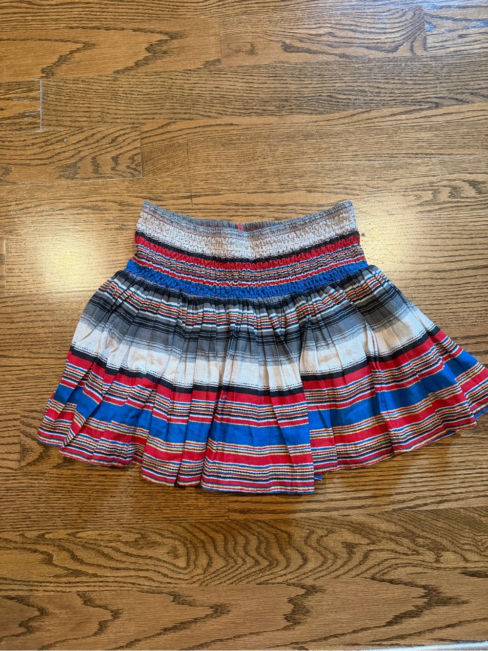 Zadig & Voltaire Red Blue Striped Smocked Waist Skirt